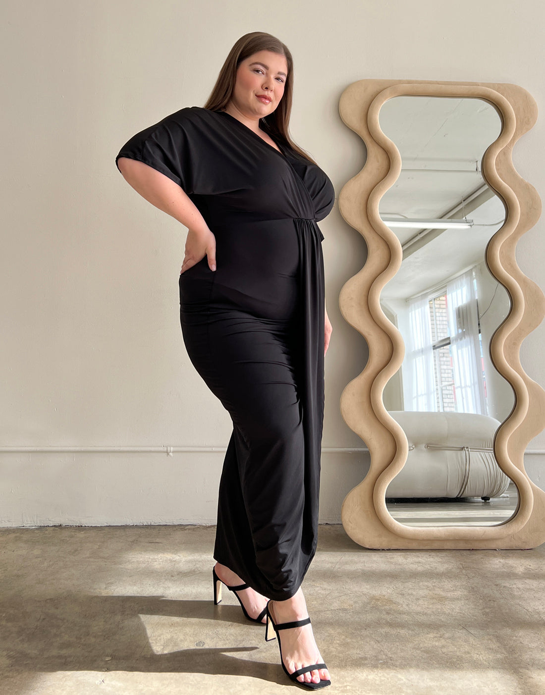 Plus Size Short Sleeve Gathered Midi Dress Plus Size Short Sleeve Gathered Midi Dress
