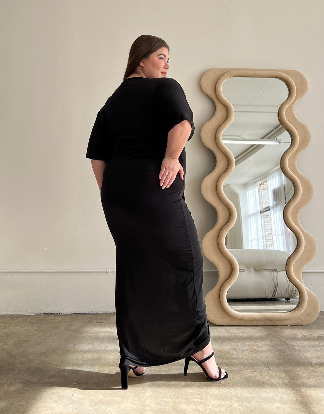 Plus Size Short Sleeve Gathered Midi Dress Plus Size Dresses -2020AVE
