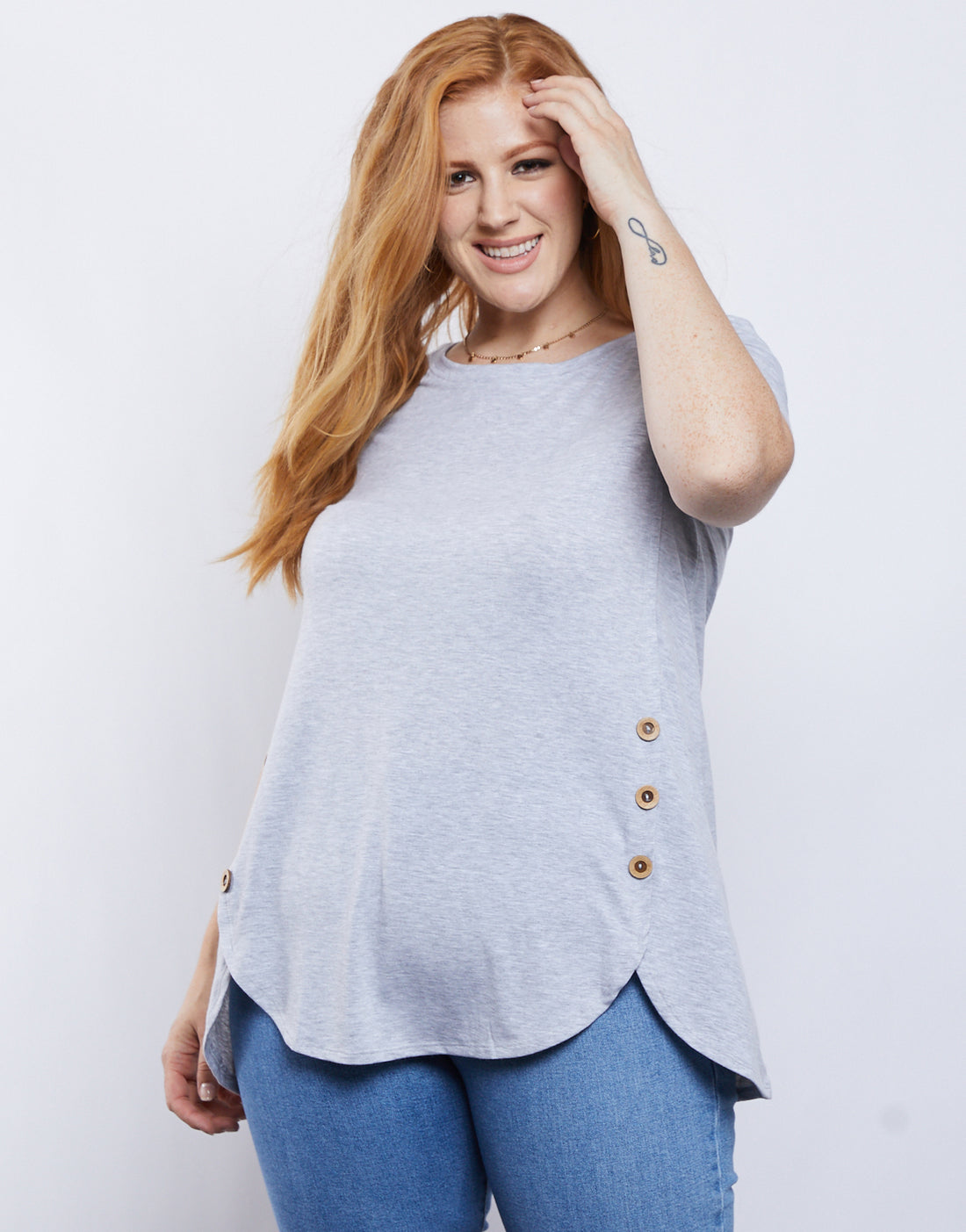 Curve Simple Button Up Tee Plus Size Tops -2020AVE