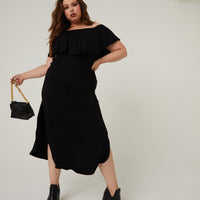 Curve Off-The-Shoulder Maxi Dress Plus Size Dresses Black 1XL -2020AVE