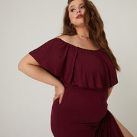 Curve Off-The-Shoulder Maxi Dress Plus Size Dresses Burgundy 1XL -2020AVE