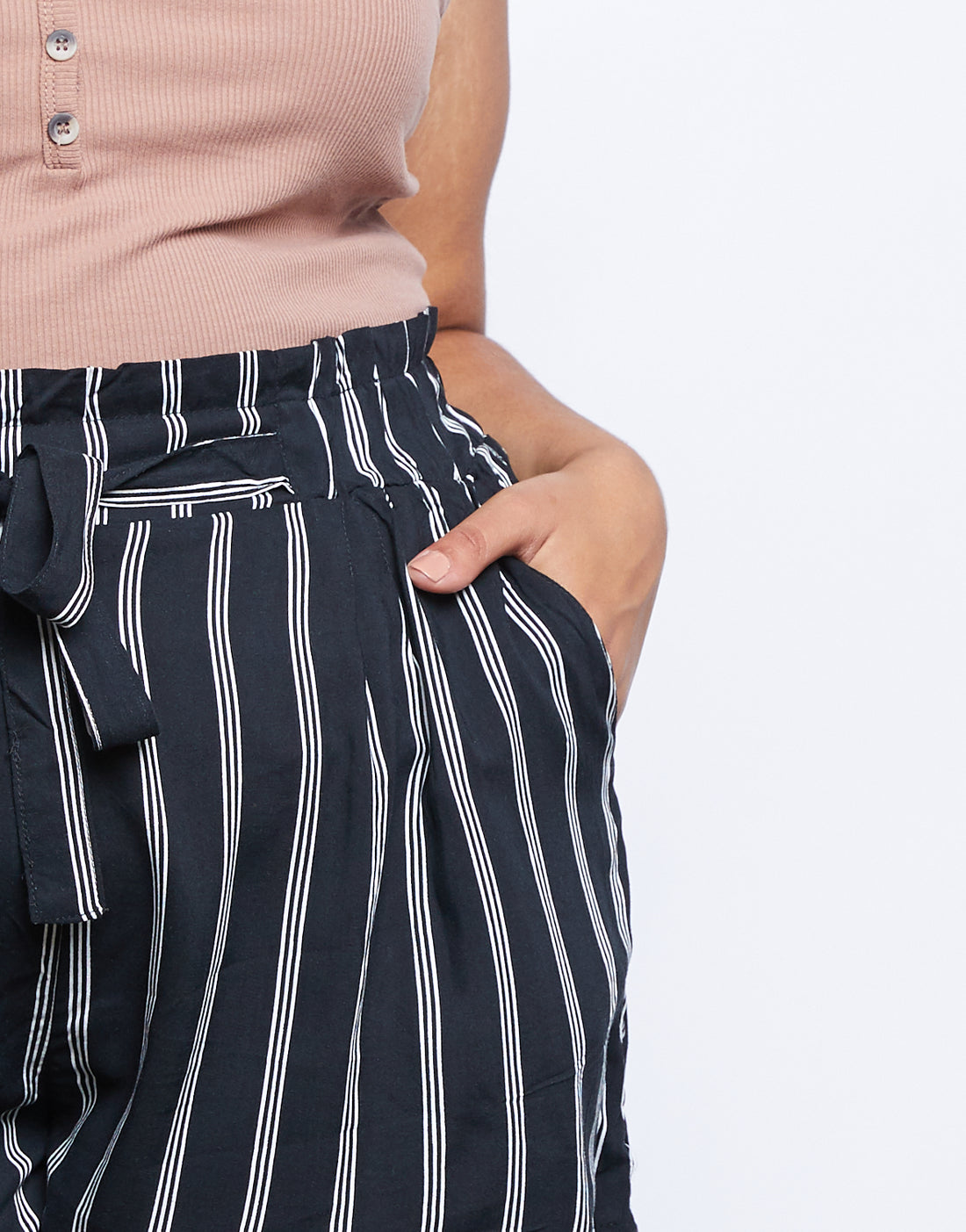 Curve Striped Paper Bag Shorts Plus Size Bottoms -2020AVE