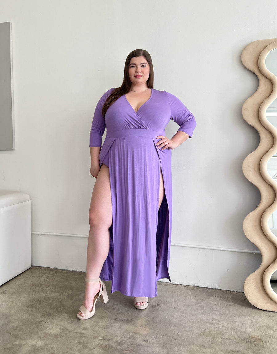 Plus Size Sultry Double Slit Dress Plus Size Dresses Purple 1XL -2020AVE