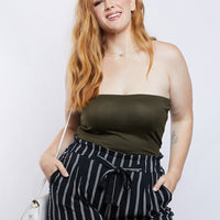 Curve Summer Tube Top Plus Size Tops Olive 1XL -2020AVE