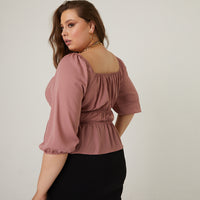 Curve Square Neck Gathered Top Plus Size Tops -2020AVE