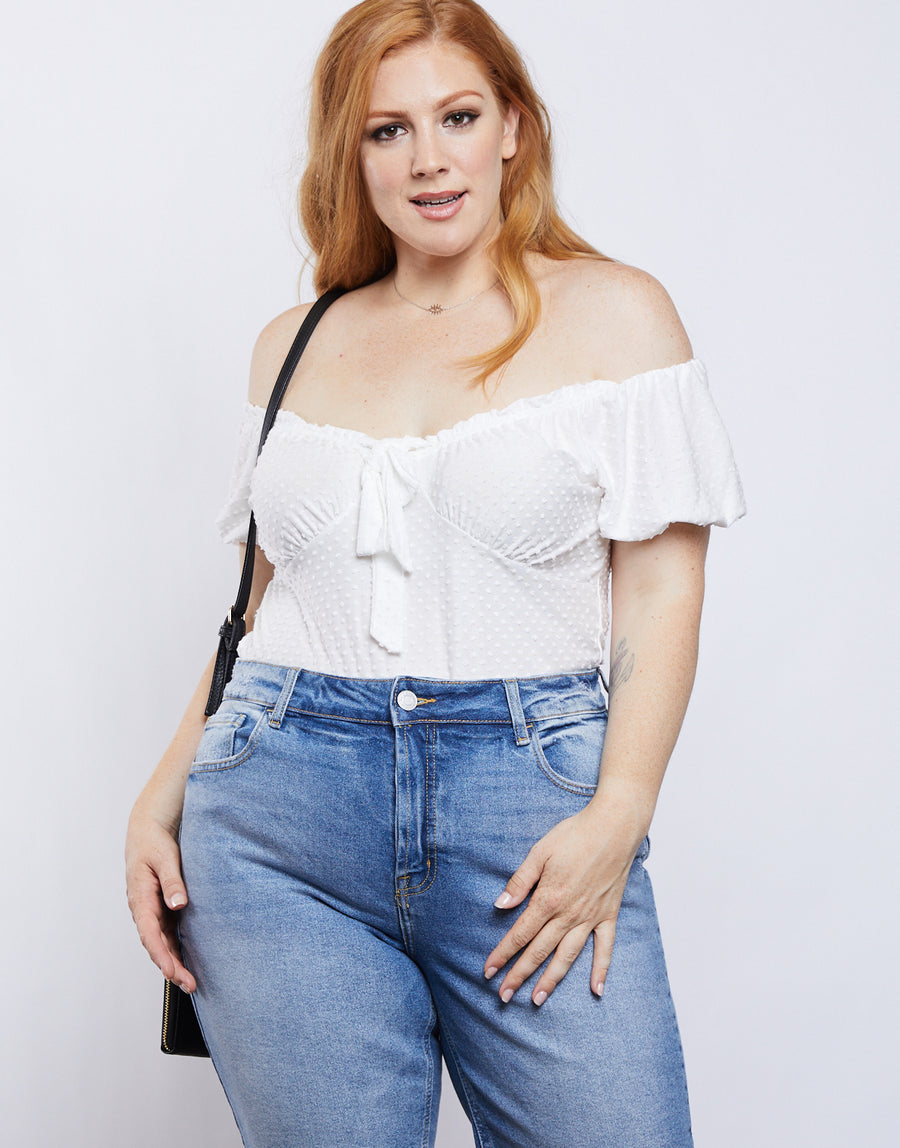 Curve Swiss Dot Top Plus Size Tops Off-White 1XL -2020AVE