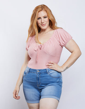 Curve Swiss Dot Top Plus Size Tops Pink 1XL -2020AVE