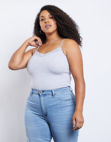Curve The Lacey Cami Plus Size Tops Light Gray 1XL -2020AVE