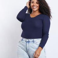Curve Thermal Long Sleeve Top Plus Size Tops Navy 1XL -2020AVE