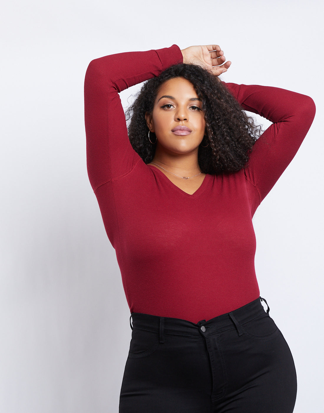 Curve Thermal Long Sleeve Top Plus Size Tops Burgundy 1XL -2020AVE