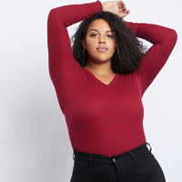 Curve Thermal Long Sleeve Top Plus Size Tops Burgundy 1XL -2020AVE