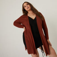Curve Slit Sides Cardigan Plus Size Outerwear Red 1XL/2XL -2020AVE