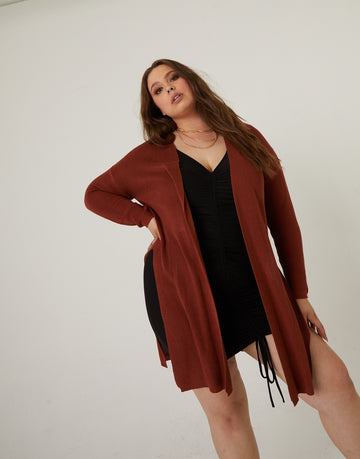 Curve Slit Sides Cardigan Plus Size Outerwear Red 1XL/2XL -2020AVE