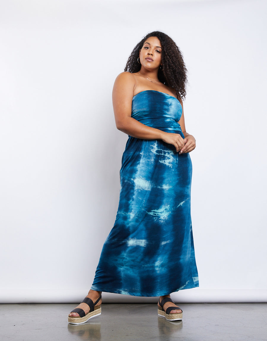 Curve Tie Dye Maxi Dress Plus Size Dresses -2020AVE