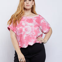 Curve Tie Dye Oversized Tee Plus Size Tops Pink 1XL -2020AVE