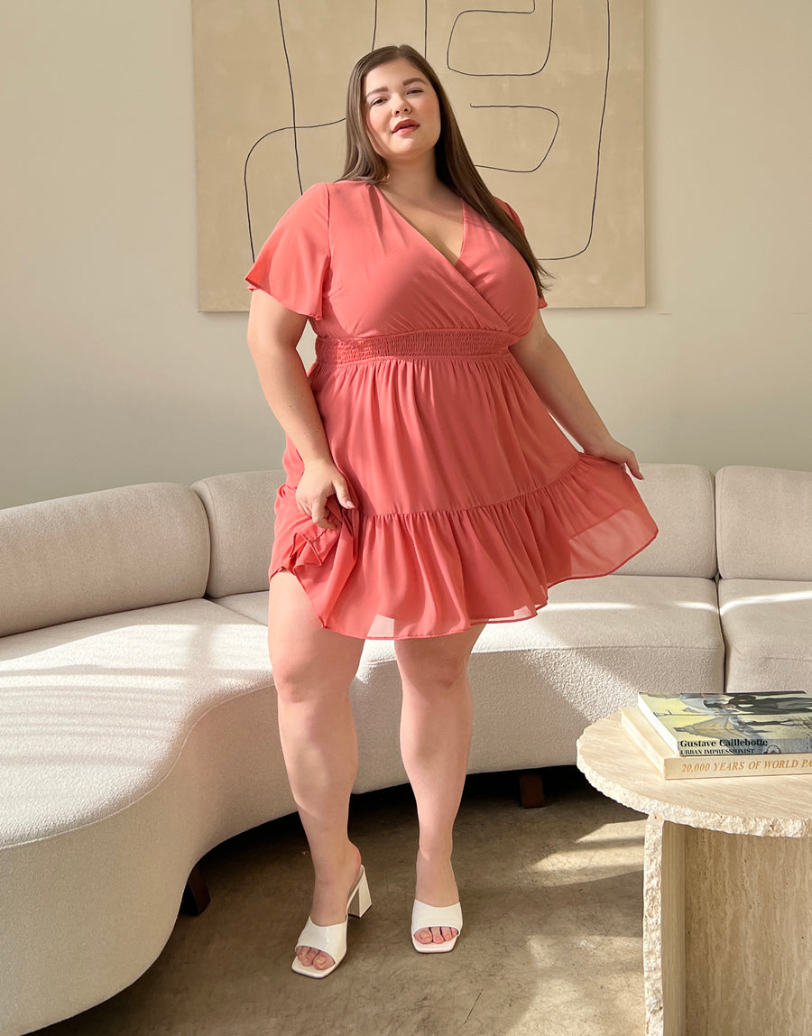 Plus Size Tiered Chiffon Sundress Plus Size Dresses Pink 1XL -2020AVE