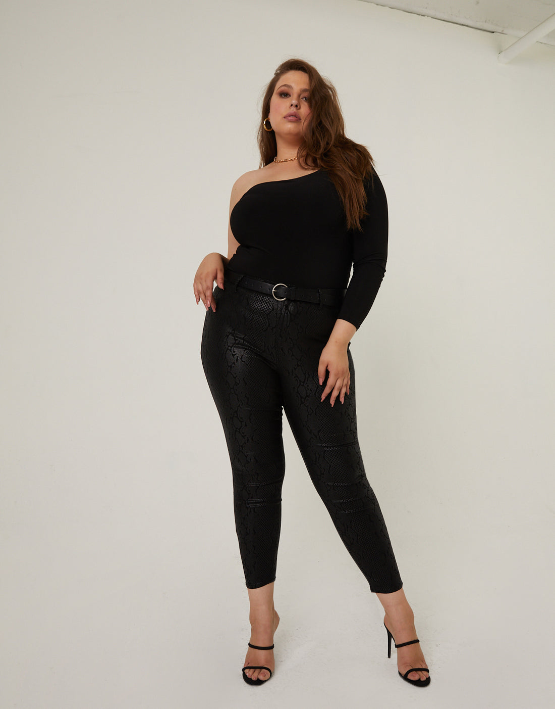 Curve One Shoulder Long Sleeve Top Plus Size Tops -2020AVE