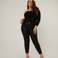 Curve One Shoulder Long Sleeve Top Plus Size Tops -2020AVE