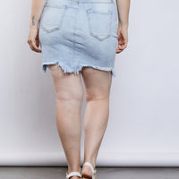 Curve Raw Hem Denim Mini Skirt Plus Size Bottoms -2020AVE
