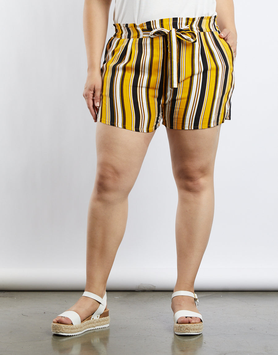 Curve Freya Multicolored Striped Shorts Plus Size Bottoms -2020AVE