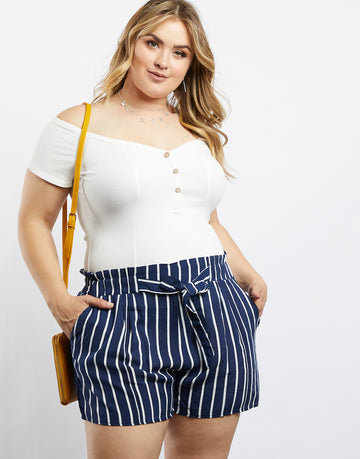 Curve Alice Pinstriped Shorts Plus Size Bottoms Navy 1XL -2020AVE