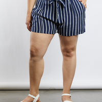 Curve Alice Pinstriped Shorts Plus Size Bottoms -2020AVE