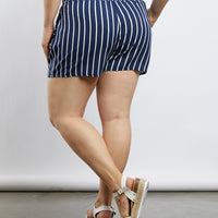 Curve Alice Pinstriped Shorts Plus Size Bottoms -2020AVE