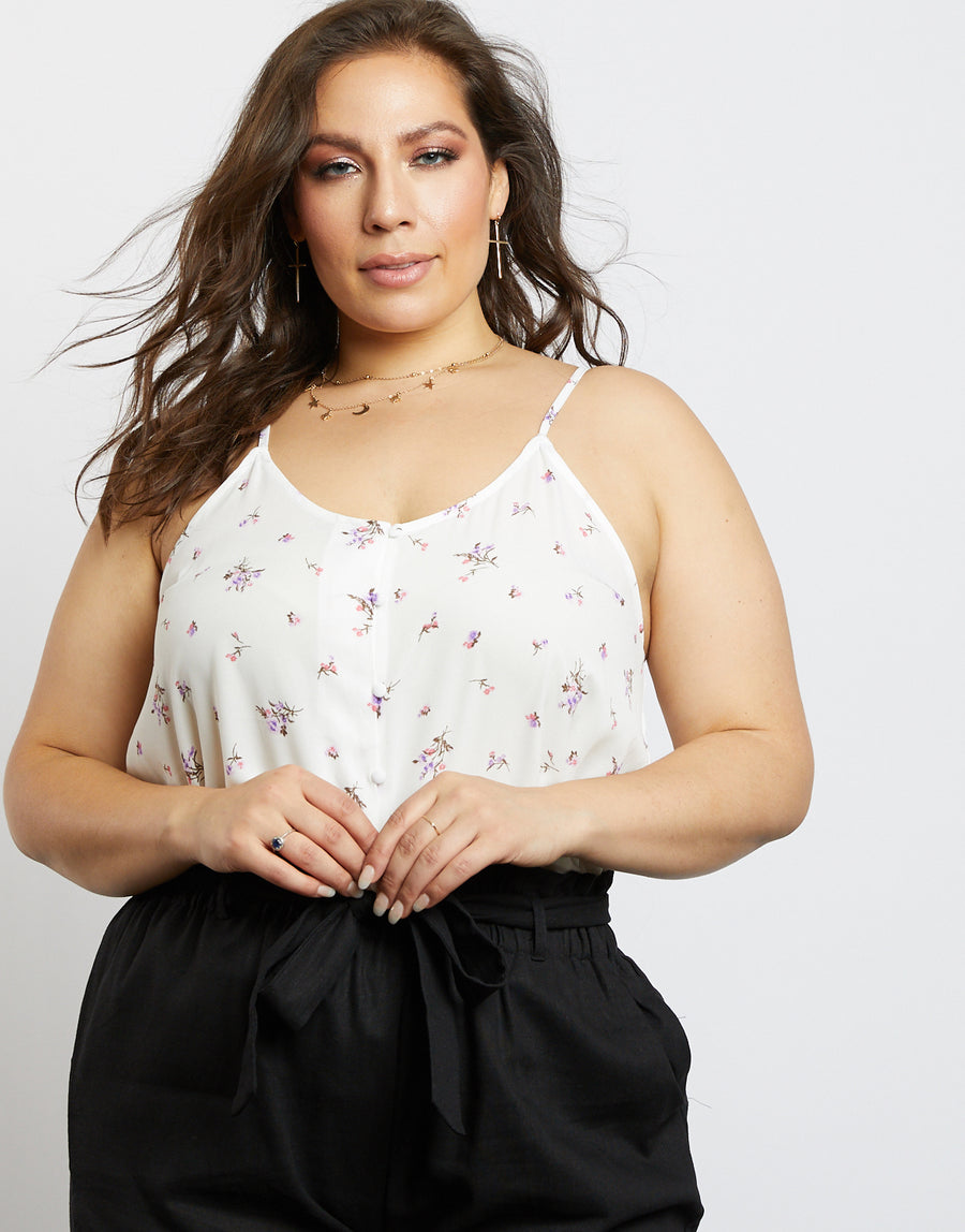 Curve All You Need Is Floral Tank Top Plus Size Tops Off White XL -2020AVE