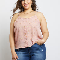 Curve All You Need Is Floral Tank Top Plus Size Tops Pink XL -2020AVE