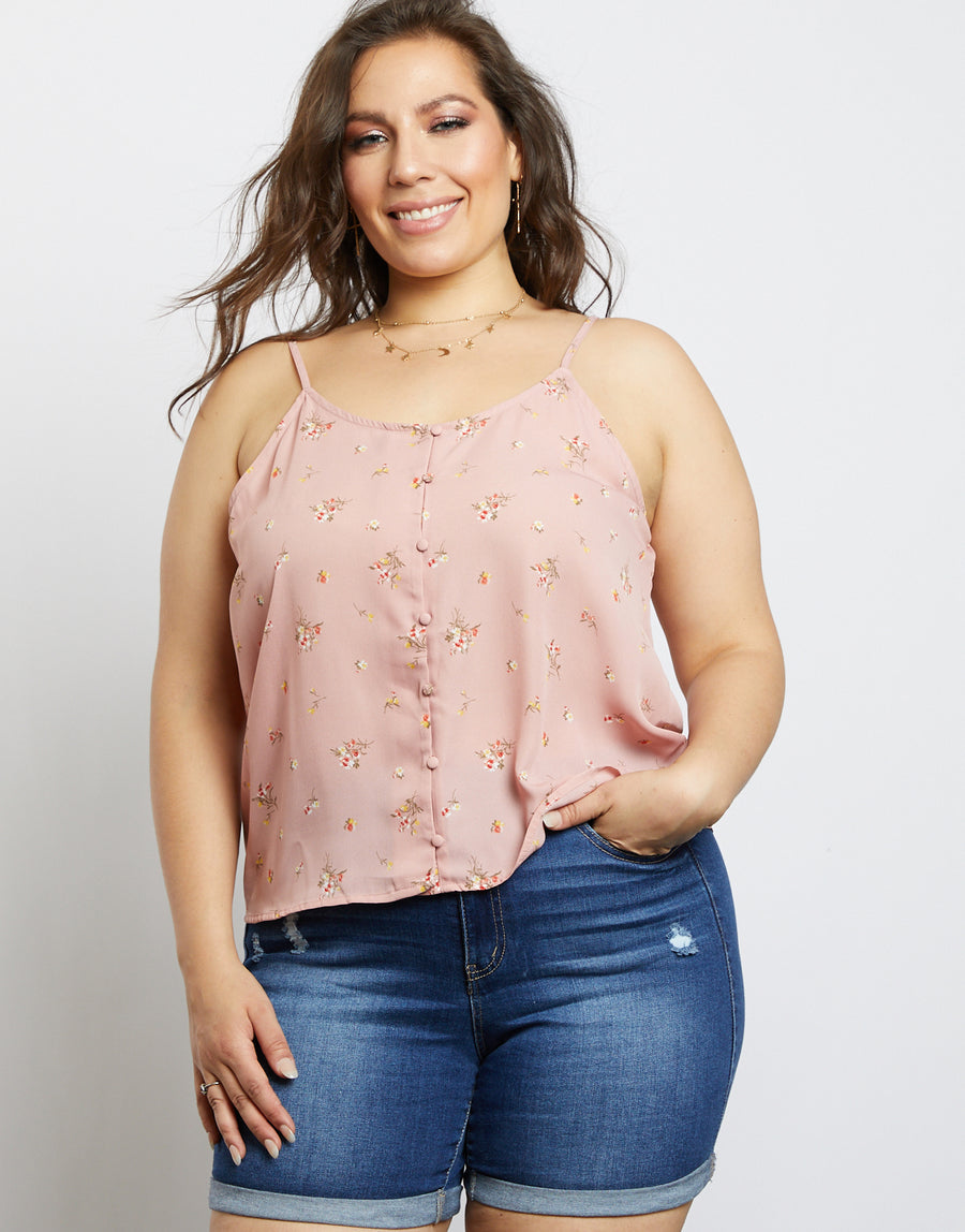 Curve All You Need Is Floral Tank Top Plus Size Tops Pink XL -2020AVE