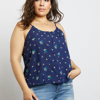 Curve All You Need Is Floral Tank Top Plus Size Tops Navy XL -2020AVE