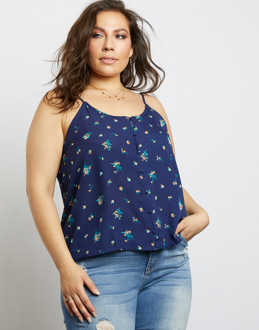 Curve All You Need Is Floral Tank Top Plus Size Tops Navy XL -2020AVE