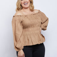 Curve Amy Smocked Long Sleeve Top Plus Size Tops -2020AVE