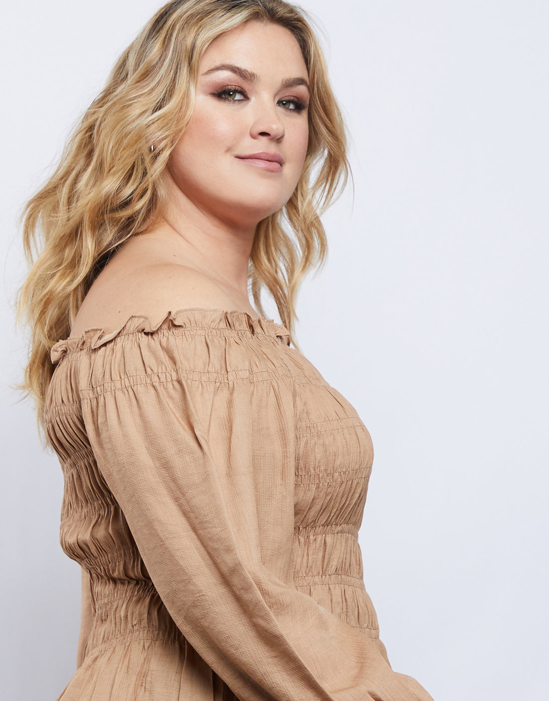 Curve Amy Smocked Long Sleeve Top Plus Size Tops -2020AVE