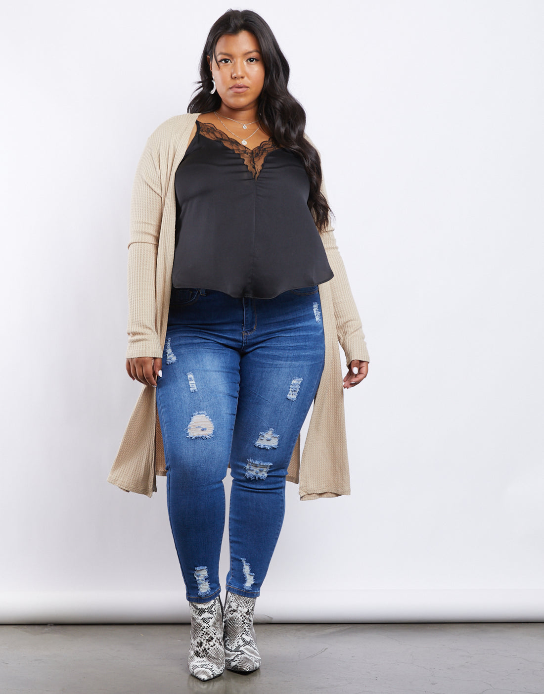 Curve Anna Waffle Knit Cardigan Plus Size Outerwear -2020AVE