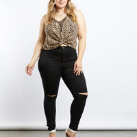 Curve Arie High Rise Skinny Jeans Plus Size Bottoms Black 1XL -2020AVE