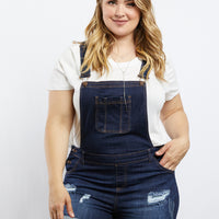 Curve Avery Denim Overalls Plus Size Rompers + Jumpsuits Dark Blue 1XL -2020AVE