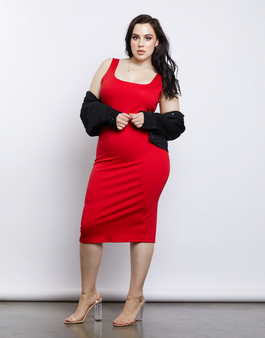Curve Back Slit Bodycon Dress Plus Size Dresses Red 1XL -2020AVE