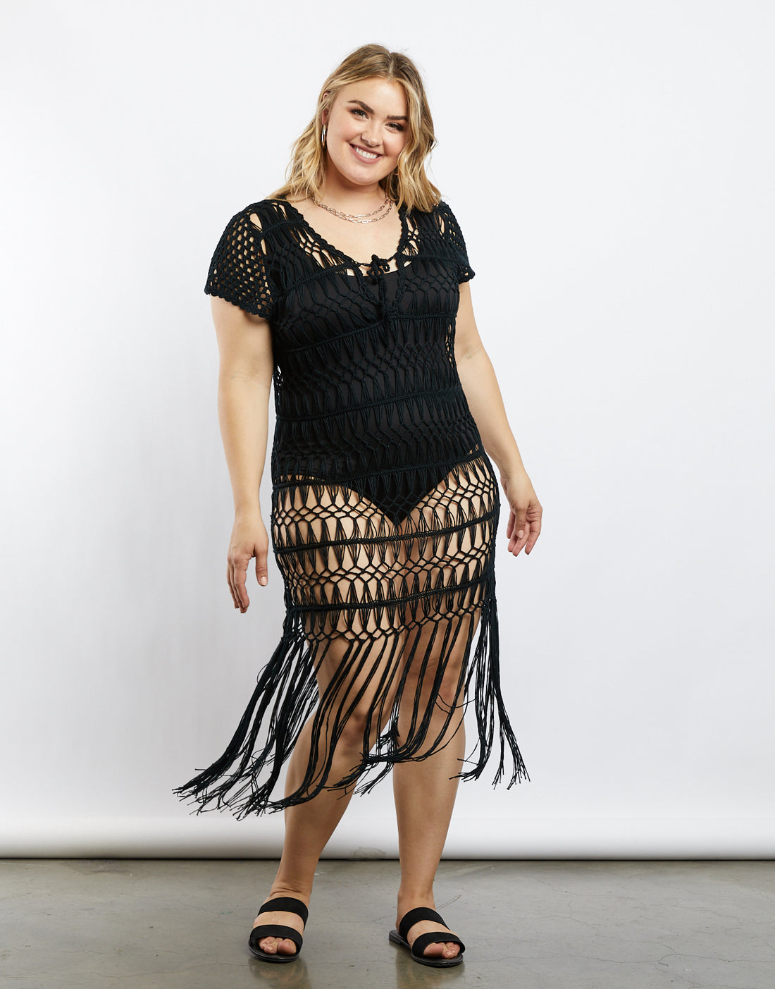 Curve Boho Girl Crochet Dress Plus Size Dresses Black 1XL -2020AVE