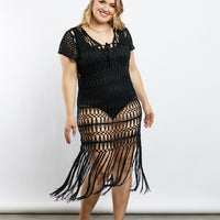 Curve Boho Girl Crochet Dress Plus Size Dresses Black 1XL -2020AVE