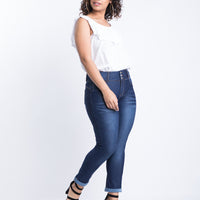 Curve Buttoned Up Cuffed Skinny Jeans Plus Size Bottoms -2020AVE