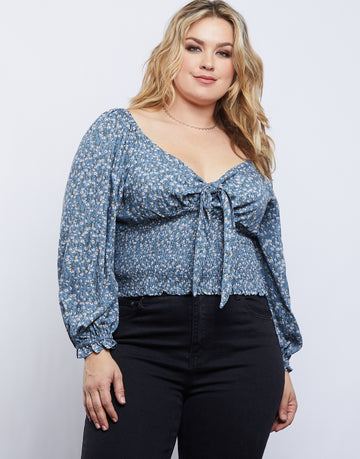 Curve Capulet Front Tie Top Plus Size Tops Light Blue 1XL -2020AVE