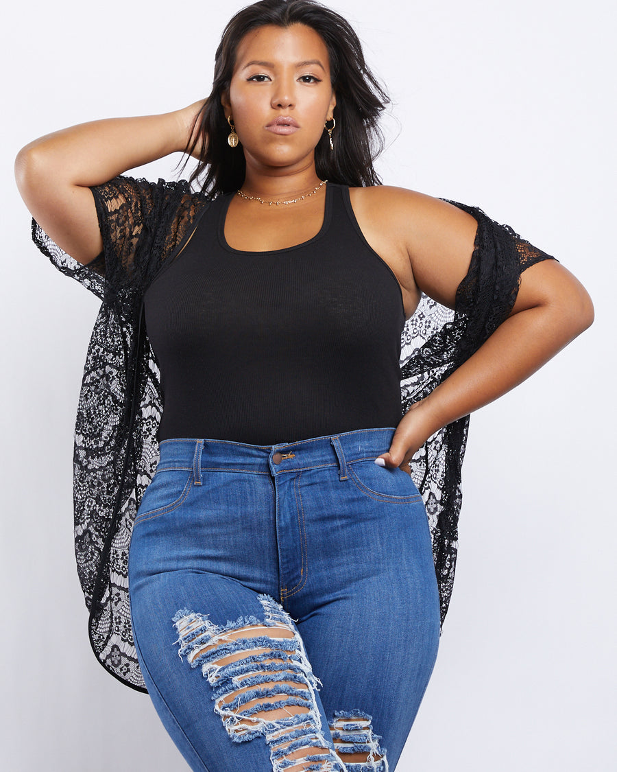 Curve Carly Ribbed Knit Tank Plus Size Tops Black XL -2020AVE