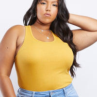 Curve Carly Ribbed Knit Tank Plus Size Tops Mustard XL -2020AVE