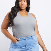 Curve Carly Ribbed Knit Tank Plus Size Tops Heather Gray XL -2020AVE