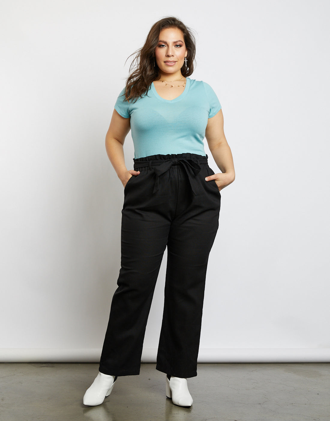Curve Chloe High Waisted Paper Bag Pants Plus Size Bottoms Black XL -2020AVE