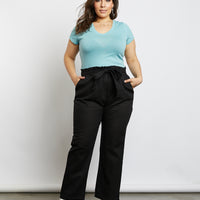 Curve Chloe High Waisted Paper Bag Pants Plus Size Bottoms Black XL -2020AVE