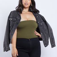 Curve Clair Strapless Bodysuit Plus Size Tops Olive 1XL -2020AVE