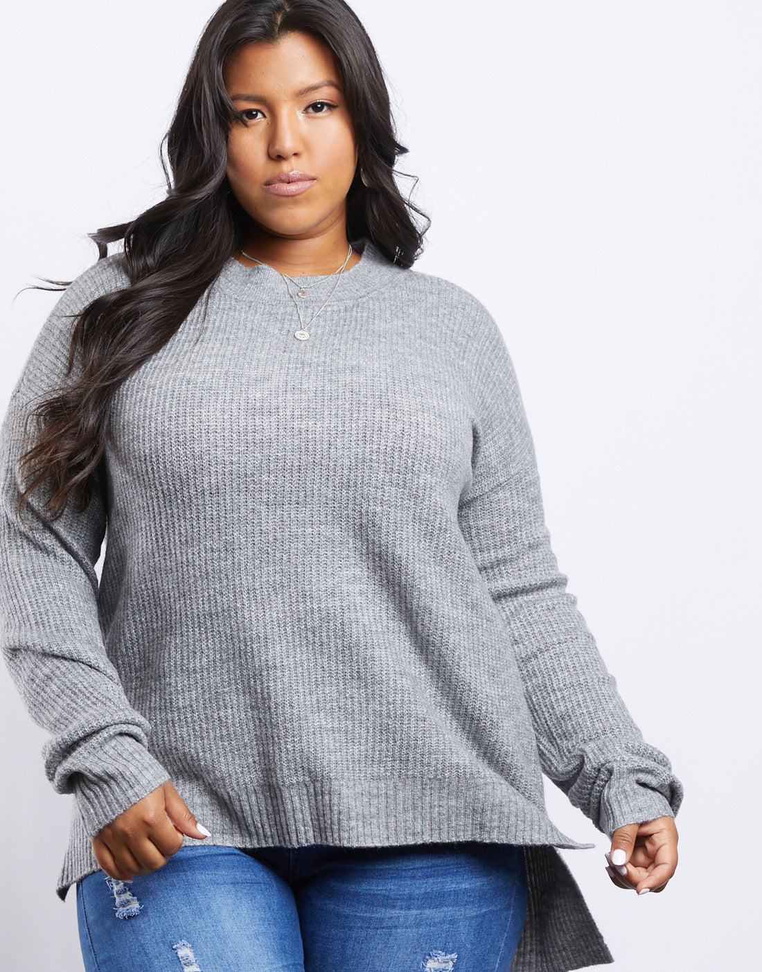 Curve Comfy Girl Sweater Plus Size Tops Heather Gray 1XL -2020AVE