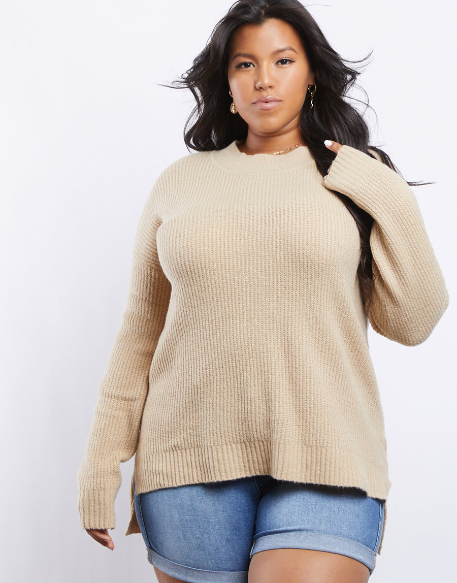 Curve Comfy Girl Sweater Plus Size Tops Sand 1XL -2020AVE